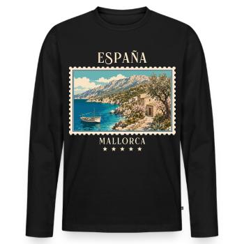 Spanien Mallorca Vintage Reisemarke - Männer Premium Bio Langarmshirt - Schwarz - Vorne - Nico (187cm)