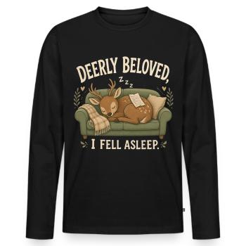 Hirschgeliebter Ich bin eingeschlafen Lustiger schlafender Hirsch M - Männer Premium Bio Langarmshirt - Schwarz - Vorne - Nico (187cm)