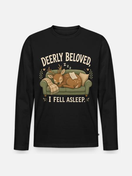 Hirschgeliebter Ich bin eingeschlafen Lustiger schlafender Hirsch M - Männer Premium Bio Langarmshirt - Schwarz