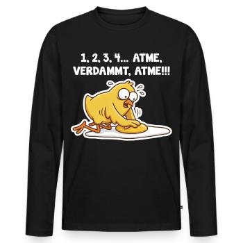 Küken rettet Spiegelei – Atme Spruch - Männer Premium Bio Langarmshirt - Schwarz - Vorne - Nico (187cm)