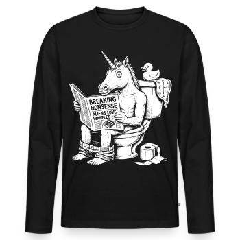 Nonsens Motiv mit Einhorn - Männer Premium Bio Langarmshirt - Schwarz - Vorne - Nico (187cm)