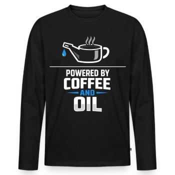Powered By Coffee And Oil Schrauber Spruch Kaffee - Männer Premium Bio Langarmshirt - Schwarz - Vorne - Nico (187cm)