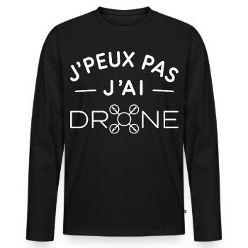 Drone Humour Cadeau Passionné de Pilotage - T-shirt manches longues Premium bio Homme - noir - Devant - Nico (187cm)