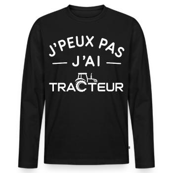 Tracteur Humour Cadeau Passionné d'Agriculture - T-shirt manches longues Premium bio Homme - noir - Devant - Nico (187cm)