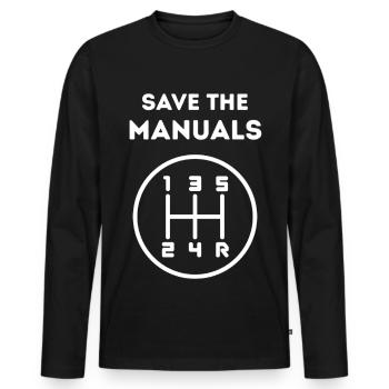Save The Manuals, Weißdruck - Männer Premium Bio Langarmshirt - Schwarz - Vorne - Nico (187cm)