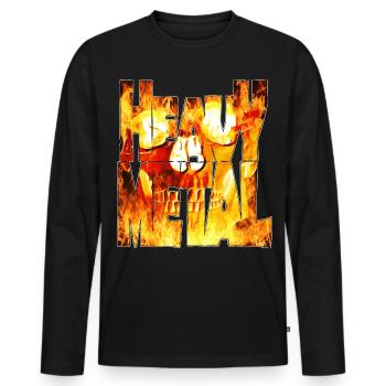 Flammender Schädel Heavy Metal Schriftzug - Männer Premium Bio Langarmshirt - Schwarz - Vorne - Nico (187cm)