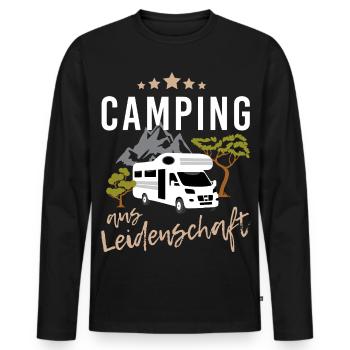 Camping aus Leidenschaft mit Wohnwagen in Natur - Männer Premium Bio Langarmshirt - Schwarz - Vorne - Nico (187cm)