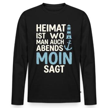 Heimat ist wo man auch abends Moin sagt  - Männer Premium Bio Langarmshirt - Schwarz - Vorne - Nico (187cm)