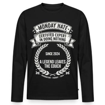 Monday Hate Certified Expert - Männer Premium Bio Langarmshirt - Schwarz - Vorne - Nico (187cm)