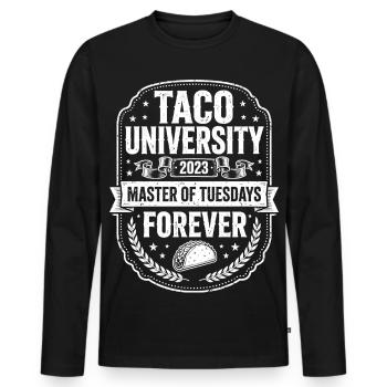 Taco University Master of Tuesdays - Männer Premium Bio Langarmshirt - Schwarz - Vorne - Nico (187cm)