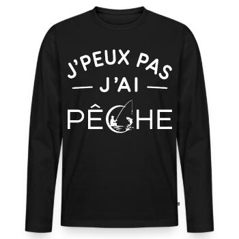 Pêche Humour Cadeau Passionné de Pêche - T-shirt manches longues Premium bio Homme - noir - Devant - Nico (187cm)