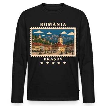 Rumänien Brașov Vintage Reisemarke - Männer Premium Bio Langarmshirt - Schwarz - Vorne - Nico (187cm)
