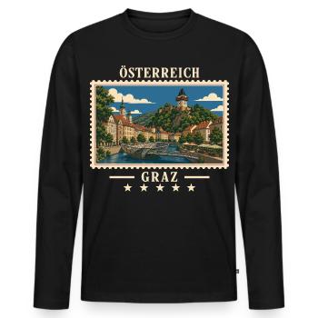 Österreich Graz Vintage Reisemarke - Männer Premium Bio Langarmshirt - Schwarz - Vorne - Nico (187cm)