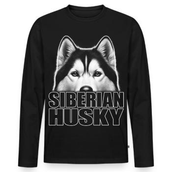 Husky Porträt mit Schriftzug Siberian Husky - Männer Premium Bio Langarmshirt - Schwarz - Vorne - Nico (187cm)
