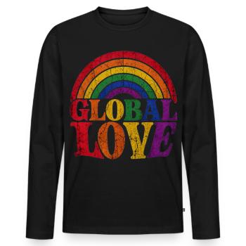 Global Love Regenbogen CSD Pride Spruch Shirt  - Männer Premium Bio Langarmshirt - Schwarz - Vorne - Nico (187cm)