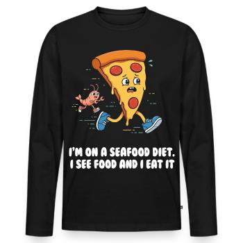 Seafood Diet Wortwitz mit Pizza und Garnele - Männer Premium Bio Langarmshirt - Schwarz - Vorne - Nico (187cm)