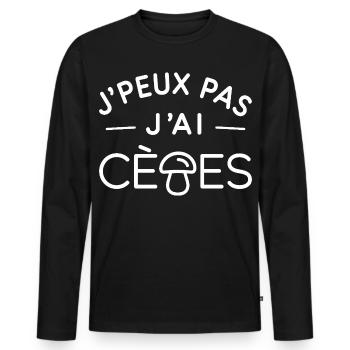 Cèpes Humour Cadeau Passionné de Champignons - T-shirt manches longues Premium bio Homme - noir - Devant - Nico (187cm)