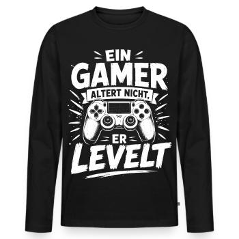 Ein Gamer altert nicht, er levelt - Männer Premium Bio Langarmshirt - Schwarz - Vorne - Nico (187cm)