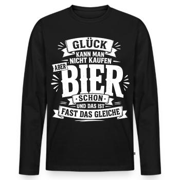 Glück kann man nicht kaufen, aber Bier schon - Männer Premium Bio Langarmshirt - Schwarz - Vorne - Nico (187cm)