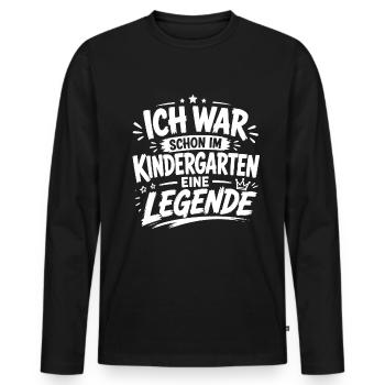 Ich war schon im Kindergarten eine Legende - Männer Premium Bio Langarmshirt - Schwarz - Vorne - Nico (187cm)