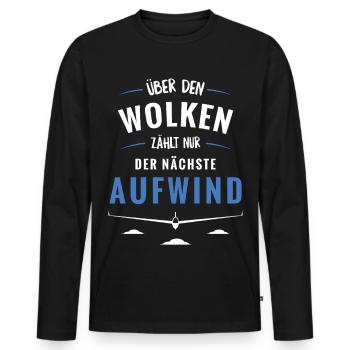Über den Wolken zählt Aufwind - Männer Premium Bio Langarmshirt - Schwarz - Vorne - Nico (187cm)