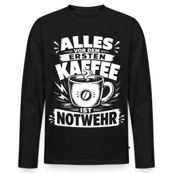 Alles vor dem ersten Kaffee ist Notwehr - Männer Premium Bio Langarmshirt - Schwarz - Vorne - Nico (187cm)