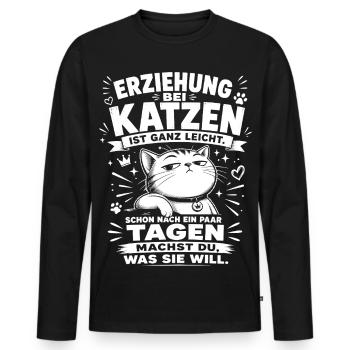 Erziehung bei Katzen ist ganz leicht - Männer Premium Bio Langarmshirt - Schwarz - Vorne - Nico (187cm)
