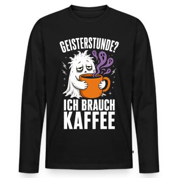 Geisterstunde? Ich brauch Kaffee – Halloween - Männer Premium Bio Langarmshirt - Schwarz - Vorne - Nico (187cm)