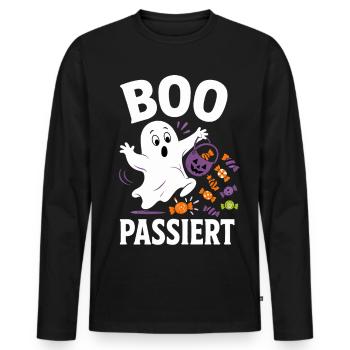 Boo Happens – Fantôme d’Halloween avec des bonbons - T-shirt manches longues Premium bio Homme - noir - Devant - Nico (187cm)