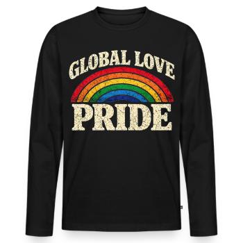 Global Love Pride Regenbogen Vintage T-Shirt  - Männer Premium Bio Langarmshirt - Schwarz - Vorne - Nico (187cm)