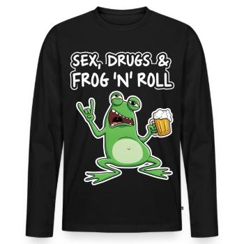 Sex Drugs and Frog N' Roll - Männer Premium Bio Langarmshirt - Schwarz - Vorne - Nico (187cm)