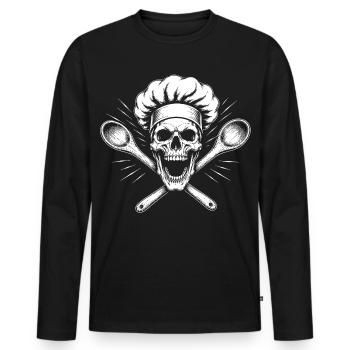 Kochskelett mit Löffelkreuz - Männer Premium Bio Langarmshirt - Schwarz - Vorne - Nico (187cm)