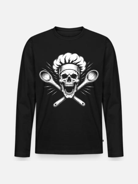 Cooking Skeleton with Spoon Cross - Men's Premium Organic Long Sleeve Shirt - black
