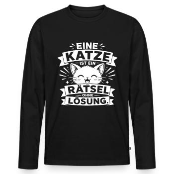 Eine Katze ist ein Rätsel ohne Lösung - Männer Premium Bio Langarmshirt - Schwarz - Vorne - Nico (187cm)