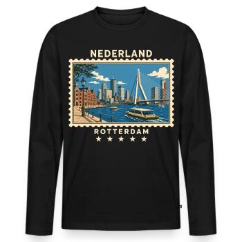 Niederlande Rotterdam Vintage Reisemarke - Männer Premium Bio Langarmshirt - Schwarz - Vorne - Nico (187cm)