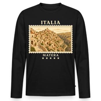 Italien Matera Vintage Reisemarke - Männer Premium Bio Langarmshirt - Schwarz - Vorne - Nico (187cm)