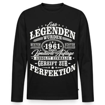 1961 Jahrgang geboren Geburtstag Vintage Geschenk - Männer Premium Bio Langarmshirt - Schwarz - Vorne - Nico (187cm)