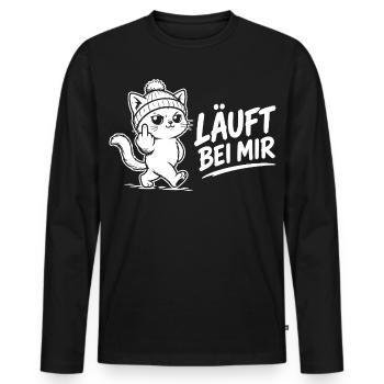 Katzen Shirt – Läuft bei mir - Männer Premium Bio Langarmshirt - Schwarz - Vorne - Nico (187cm)