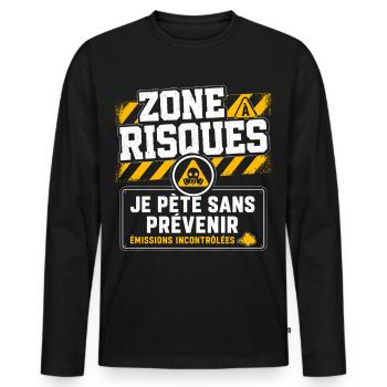 Pète Péteur Cadeau humour personnalisé - T-shirt manches longues Premium bio Homme - noir - Devant - Nico (187cm)