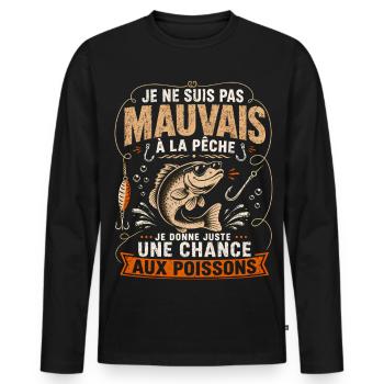 Pêche Humour Poisson Malicieux Cadeau Pêcheur - T-shirt manches longues Premium bio Homme - noir - Devant - Nico (187cm)