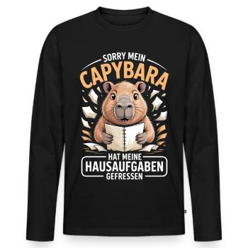 Capybara Hausaufgaben - Männer Premium Bio Langarmshirt - Schwarz - Vorne - Nico (187cm)