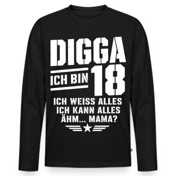 18. Geburtstag Junge Mädchen 18 Jahre 2008 lustig  - Männer Premium Bio Langarmshirt - Schwarz - Vorne - Nico (187cm)