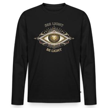 See Light Be Light Sacred Geometry Zen Shirt - Men's Premium Organic Long Sleeve Shirt - black - Front - Nico (187cm)