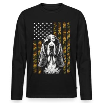 Basset Hound Dog camouflage du drapeau américain - T-shirt manches longues Premium bio Homme - noir - Devant - Nico (187cm)