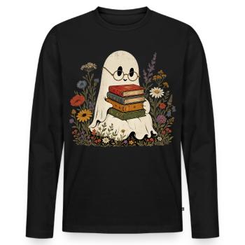 Cute Ghost Books Wildflower T-Shirt Women - Men's Premium Organic Long Sleeve Shirt - black - Front - Nico (187cm)
