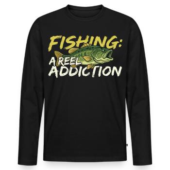 La pêche est une vraie addiction - T-shirt manches longues Premium bio Homme - noir - Devant - Nico (187cm)