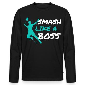 Joueur de badminton Entraîneur de badminton Badminton Smash - T-shirt manches longues Premium bio Homme - noir - Devant - Nico (187cm)