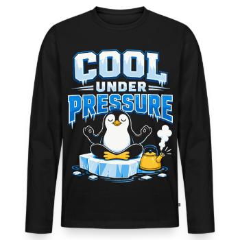 Cool Under Pressure Penguin Meditation - Men's Premium Organic Long Sleeve Shirt - black - Front - Nico (187cm)