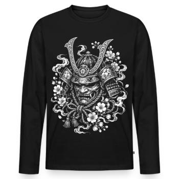Casque de samouraï Kabuto dans le style tatoué japonais - T-shirt manches longues Premium bio Homme - noir - Devant - Nico (187cm)