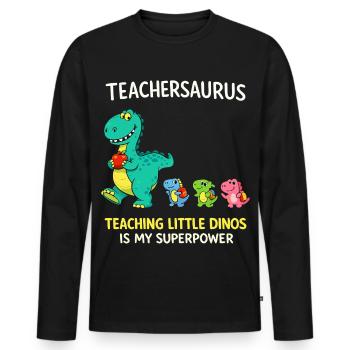 Teachersaurus Humour d’enseignant avec Petit Dinosaure - T-shirt manches longues Premium bio Homme - noir - Devant - Nico (187cm)